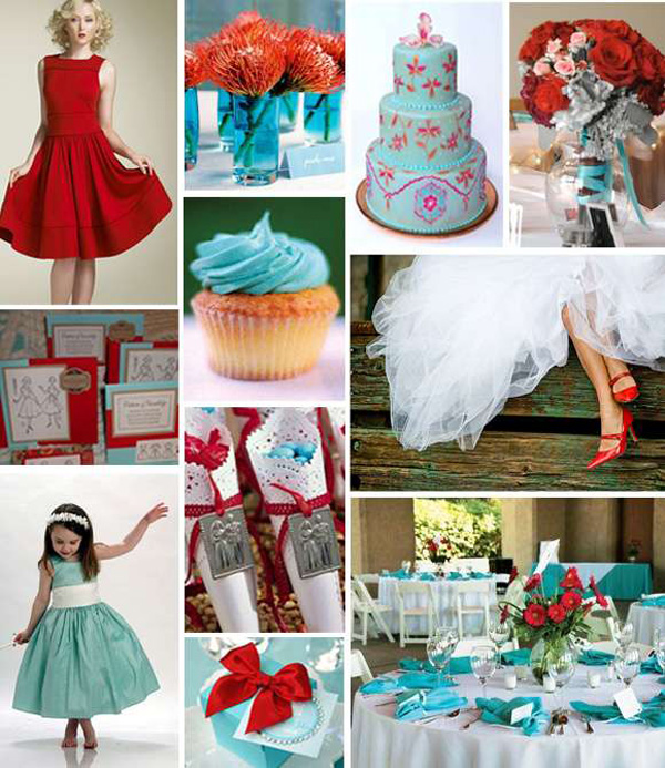 red and aqua wedding decorations