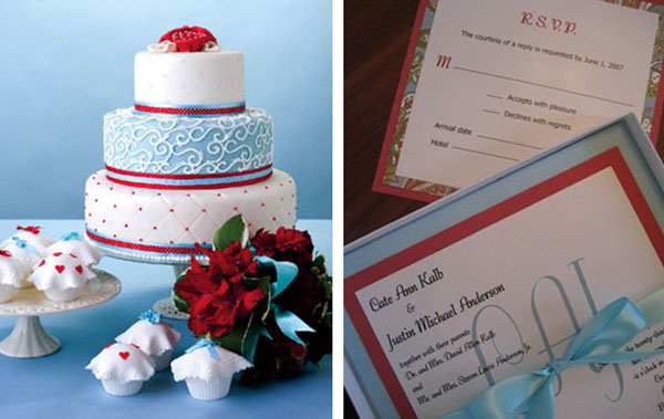red and baby blue wedding cakes