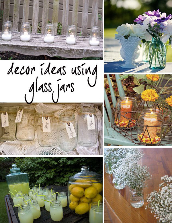 Here are just a few ways of incorporating glass jars into your wedding decor