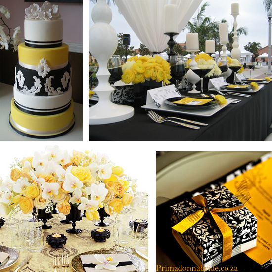 Yellow, black and white wedding damask colours - Primadonnabride.co.za