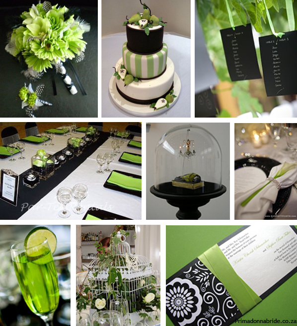 black and white wedding theme photos. Green, lack and white wedding