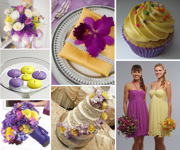purple and yellow wedding tables
