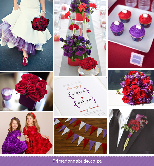 Purple and red wedding colours Image credits Bride Table setting