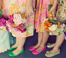 Bridesmaids in floral dresses
